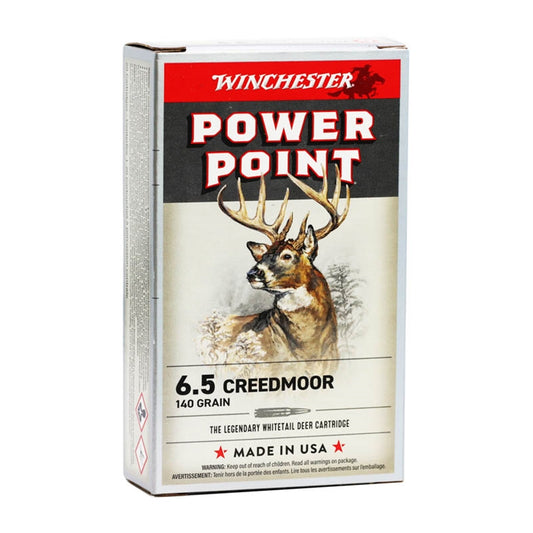 Winchester Power Point 6.5 Creedmoor Ammo 140 Grain Jacketed Soft Point Box of 20 - 23355