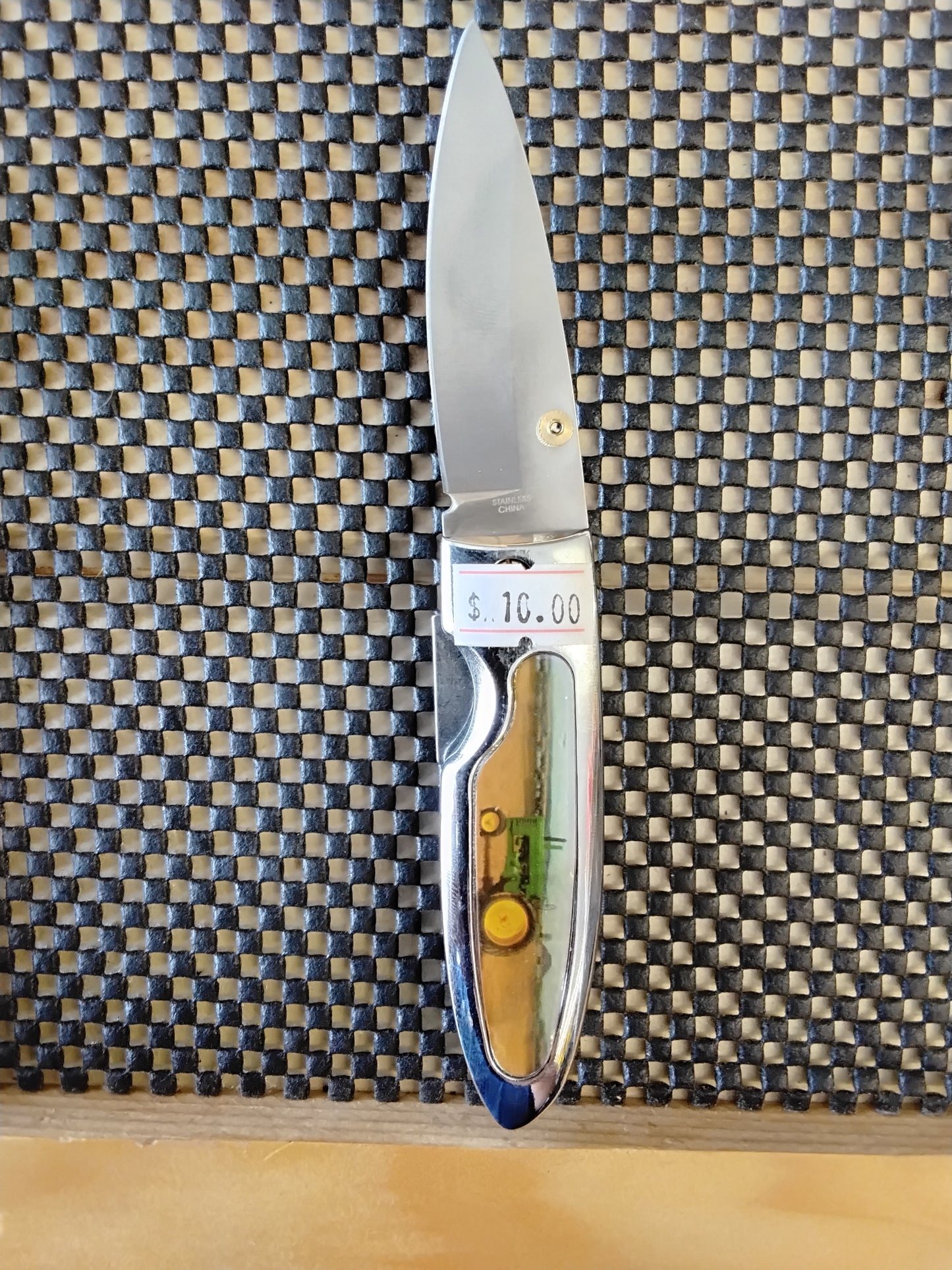 Green tractor folding pocket knife