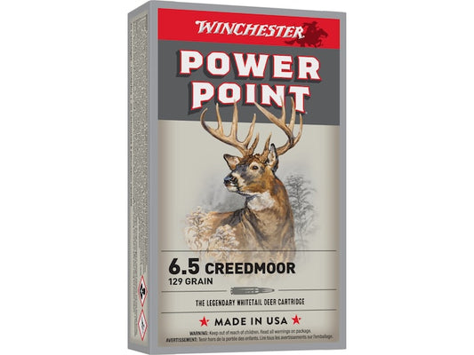 Winchester Power Point 6.5 Creedmoor Ammo 129 Grain Jacketed Soft Point Box of 20 - 22616