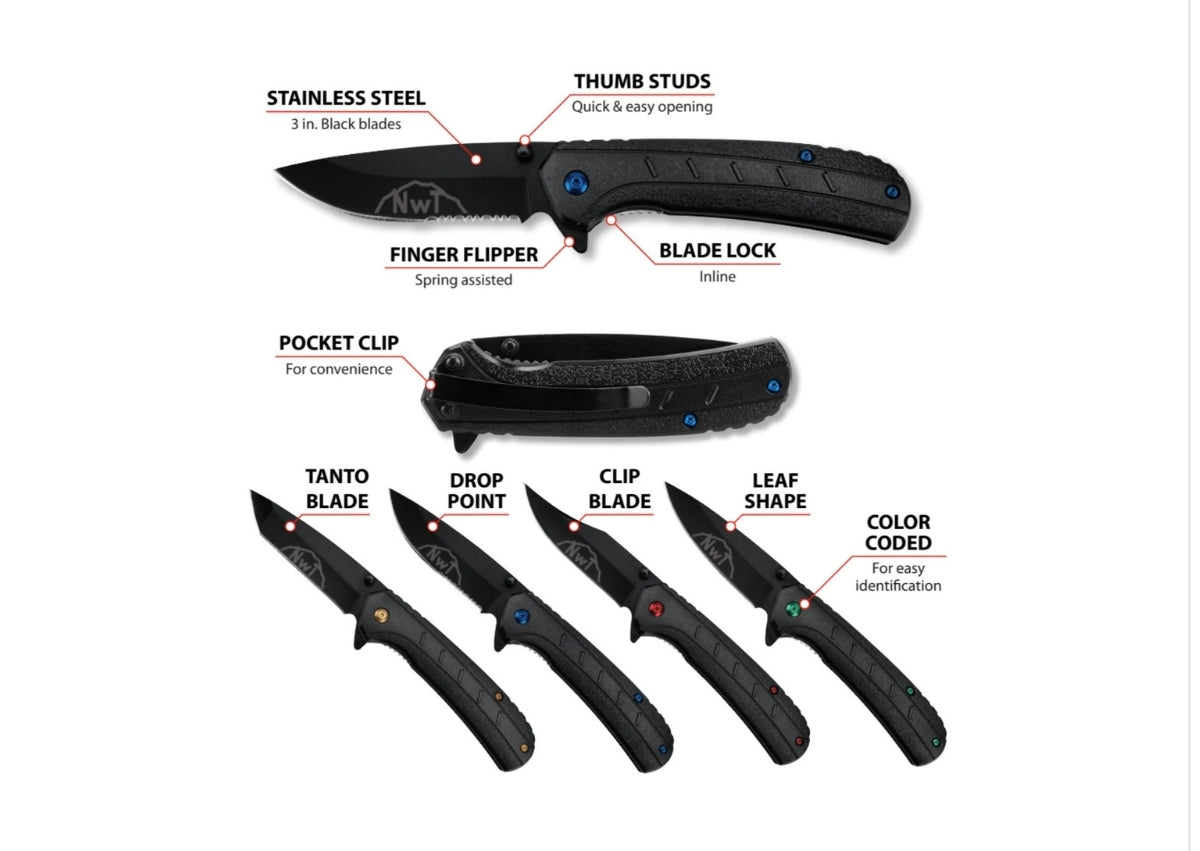 Northwest trail 4 pk. Assisted Open Pocket Knife Set - W9379